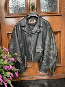Vtg 80s Schott Perfecto Fringe Leather Jacket Sz 50 - Picture 1 of 23