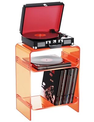 ACRYLIC RECORD PLAYER TABLE WITH STORAGE SHELF CLEAR SIDE TABLE NIGHTSTAND ORAN - Image 1 of 4