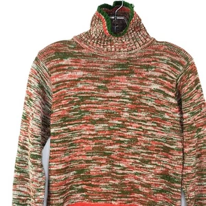 Vintage Womens M Turtleneck Banded Orange Green Sweater Streetwear 80s Band Grun - Picture 1 of 7