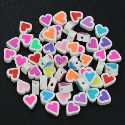100pcs 10mm Mixed Polymer Clay Heart Spacer Beads for DIY ​bracelets Making - Image 1 of 2