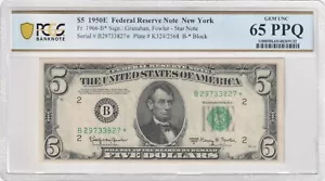 1950 $5 Star Note PCGS GEM UNC 65 PPQ. Scarce Low Pop Note-FR 1966-B * - Picture 1 of 2