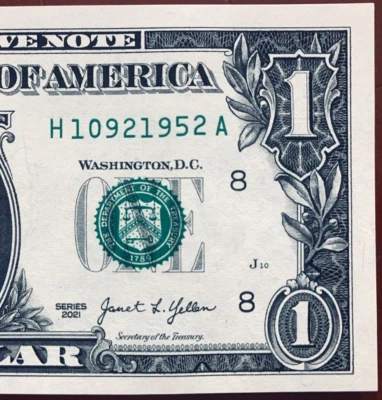 1952 Trailing Birth Year Note Fancy Serial Number  Series 2021 H10921952A UNC - Image 1 of 3