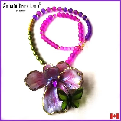 Luxury Jewelry Flower Necklace Woman Pendant Floral Orchid Butterfly Jewellery - Image 1 of 4