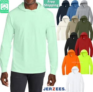 Mens Jerzees Cotton Long Sleeve Hoodie Tee Hooded T-Shirt 100% Classic Fit S-3XL - Picture 1 of 11