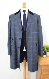Abrigo encubierto TURNBULL & ASSER cuello terciopelo azul marino £2495 talla 46L/56L XL ventana - Imagen 1 de 15