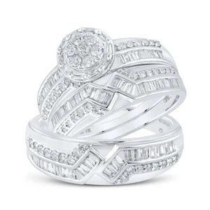10kt White Gold His Hers Round Diamond Cluster Matching Wedding Set 1 Cttw - Picture 1 of 1