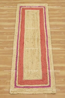 Red Runner Rug 100% jute braided handmade reversible carpet modern area rug 4x10 - Image 1 of 4