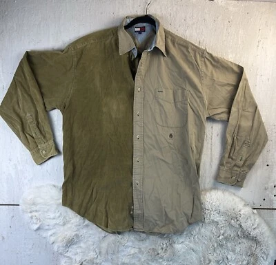 Camisa Tommy Hilfiger com botões meio veludo tamanho grande bronzeado manga longa vintage anos 90 - Imagem 1 de 4