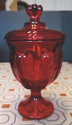 Mid Century Ruby Red Viking Candy Dish With Lid. 6 Petal Epic Line Vtg *Mint * • 45.50$