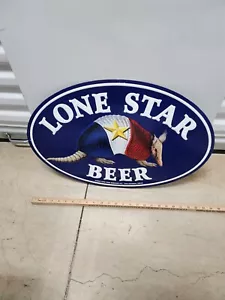 2002 Lone Star Beer " National Beer of Texas" Armadillo Metal Tacker Sign 24x16 - Picture 1 of 5