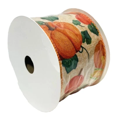 Fall Ribbon Pumpkin Autumn Ribbon 10 Yards Thanksgiving Pumpkin Harvest Mesh - Image 1 of 4