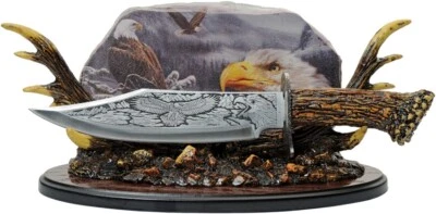 Стойка-дисплей с орлом и фиксированным ножом 7,25 дюйма лезвие из нержавеющей стали резиновая ручка - Изображение 1 из 3