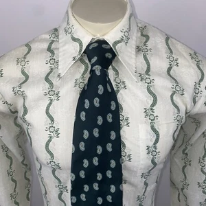 JCPenney Necktie Tie Wide 4" Disco Green Paisley Print Polyester Vtg 1970s Mens - Picture 1 of 9