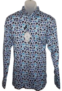 Visconti Skull Print Long Sleeve Shirt Large Stretch All Over Multi Color NWT - Picture 1 of 12