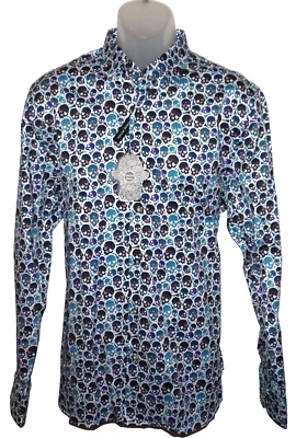 Visconti Skull Print Long Sleeve Shirt Large Stretch All Over Multi Color NWT - Image 1 of 4