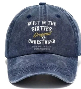 FUNNY ADJUSTABLE SIZE 60s OLD MAN BASEBALL CAP BLUE - Picture 1 of 1