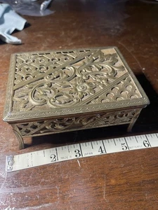 PARTS ONLY OVERWOUND Vintage Metal Music Box Hinged Box - Picture 1 of 16