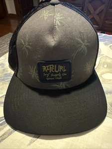 New Mens Rip Curl Trucker Hat Snapback Cap Gray Black Palm Trees - Picture 1 of 5