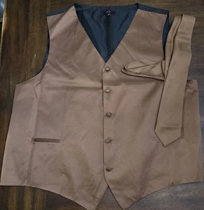 NEW Q Brand Made in Italy Men's 5XL Luxury Satin Chestnut Brown Tuxedo Vest Tie - Picture 1 of 4