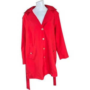 Dennis Basso Regular Water Resistant Trench Coat Hood Tomato Red 3X NWOT - Picture 1 of 13