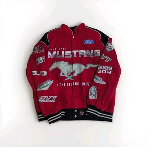 VTG Ford Mustang 5.0 GT 40th Anniversary JH Design Racing Bomber Jacket Red  - Picture 1 of 9