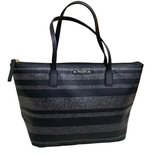 Bolso de Mano Pequeño KATE SPADE Haven Lane Negro y Plateado Brillo Rayas Cremallera HANI NUEVO SIN ETIQUETAS - Imagen 1 de 22