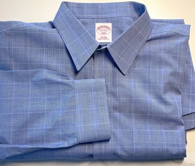Camisa de vestir Brooks Brothers 346 para hombre 17-34/35 azul a cuadros SIN PLANCHAR, 100 % algodón Foto 1 de 4
