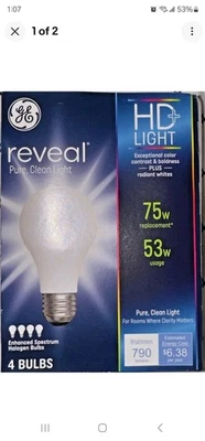 GE 75W Reveal Pure Clean Light A19 (53Watt Usage) 1 Pack - 4 Bulbs - Image 1 of 2