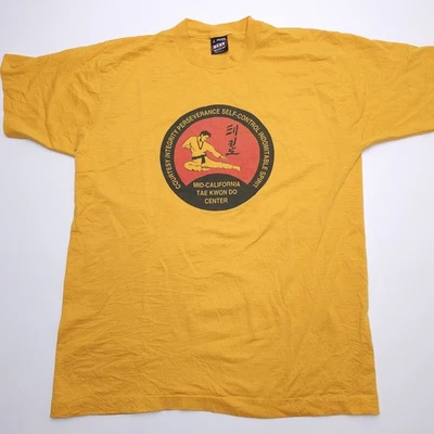 Винтажная мужская рубашка большой середины Калифорнии таэквондо одиночный стежок желтый США  - Изображение 1 из 4