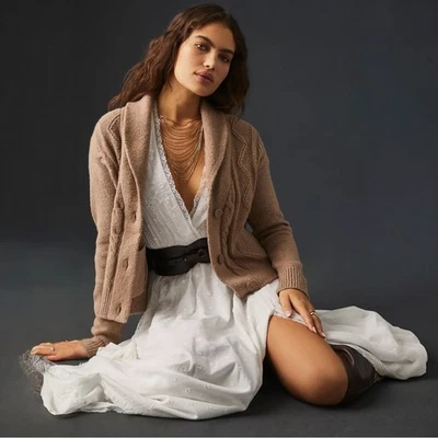 Cárdigan Suéter Pilcro Recortado y Cuello Tejido con Cable Talla 1X Tostado Neutro Foto 1 de 4