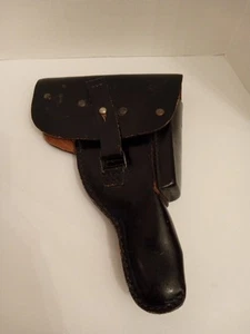 VINTAGE WEST GERMAN WALTHER P38 P1 PISTOL BLACK LEATHER FLAP HOLSTER - Picture 1 of 10