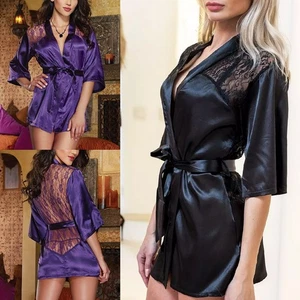 Sexy Lingerie for Women Silk Lace Robe Dress Babydoll Nightgown Kimono Pajamas - Picture 1 of 46