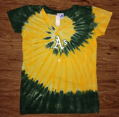 奥克兰田径染料衬衫棒球 XL 绿色黄色女式全新带标签 MLB — 第 1/4 张图片