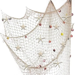 79 x 59 inch Nature Fish Net Wall Decoration with Colorful Sea Shells and 10 ... - Picture 1 of 7