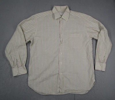 Ermenegildo Zegna Shirt Mens Large White Green Pink Striped Cotton Linen Dress - Image 1 of 4