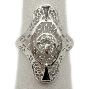 Art Deco Ring Diamant Saphir 18 Karat Weißgold - Bild 1 von 5