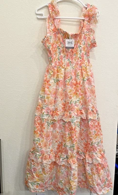 NEW! Haute Hippie Style Size 10 Peach Floral Ruffle Tiered Maxi Cotton Dress - Image 1 of 4