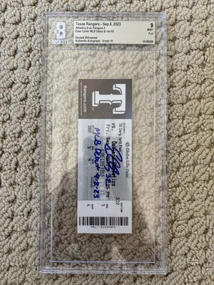 Evan Carter Signed Inscribed MLB Debut Ticket Beckett Auto Texas Rangers - Image 1 of 3
