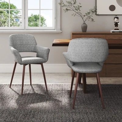 Set of 2 Modern Linen Dining Chairs with Armrest and Metal Legs for Home Use - image 1 of 4