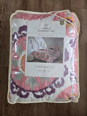 King Boho Suzani Print Comforter and Sham Set Ivory/Salmon Orange/Plum Threshold - Image 1 of 4