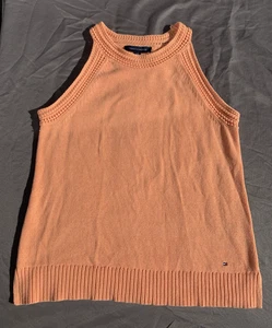 Tommy Hilfiger Women's Peach Crochet Trimmed Sleeveless Sweater Size Large - Picture 1 of 6