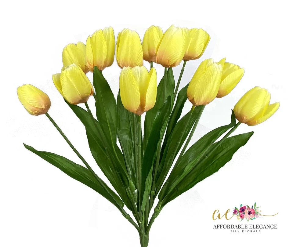 12 x тюльпаны шелковые цветы, 17» куст, искусственный, свадебный букет, поддельный искусственный - Изображение 1 из 1