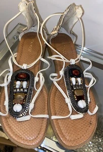 NINE WEST Gladiator Snakeskin Tribal Beaded Embellished Strappy Thong 81/2 M - Picture 1 of 12