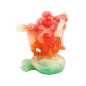 Vintage Laughing Buddha Statue Orange & Green Cast Hard Plastic Resin - Picture 1 of 8