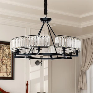 Crystal Chandelier Dining Room Light Adjustable Farmhouse Wagon Wheel Chandelier - Picture 1 of 22