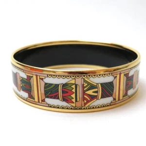 Authentic Hermes Bracelet Bangle Enamel GM Multi Pole Red Green Gold White nobox - Picture 1 of 8