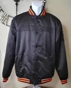 Santa Cruz Black Satin Varsity Bomber Jacket Size Adult Small Embroidered Skate - Picture 1 of 9