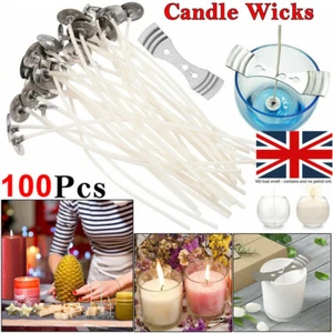 PACK 100 CANDLE MAKING WICKS PRE WAXED LONG TABBED WICK WITH CRAFT SUSTAINERS - Picture 1 of 29