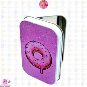 Pink Donut Crystal/Jewellery/Coins/Bits Pieces/Make-Up 1oz Hinge Lid Metal Box - Picture 1 of 7