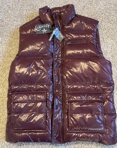 Converse Star Down Puffer Vest Men XL Burgundy Full Zip Sleeveless Shiny New - Picture 1 of 9